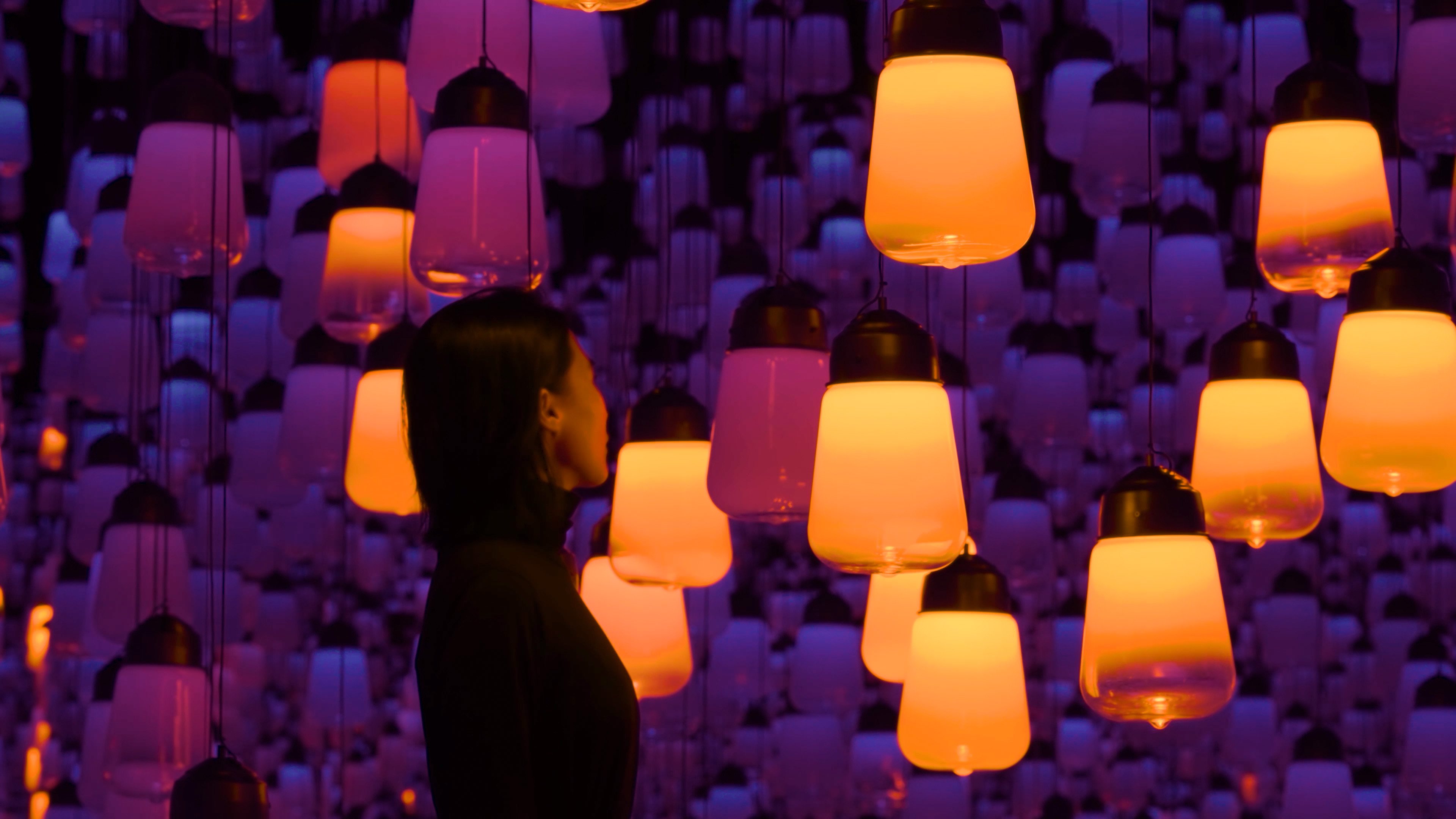 Forest of Resonating Lamps: One Stroke - Fire on Ice | teamLab