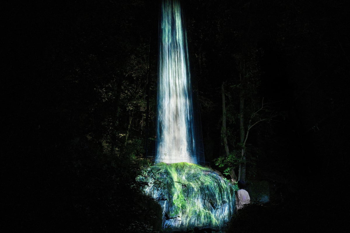 Universe of Water Particles on a Sacred Rock | teamLab